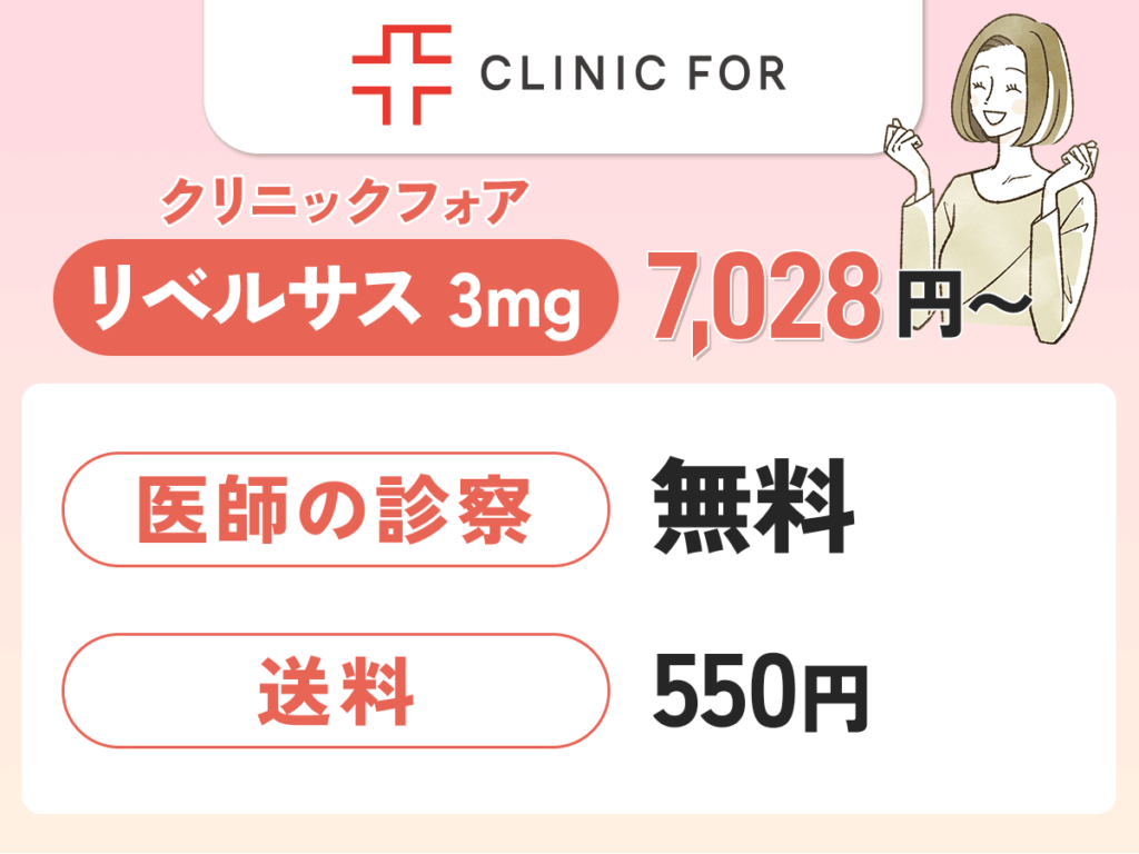 クリニックフォアはビデオ通話でリベルサス3mgが7,028円あり